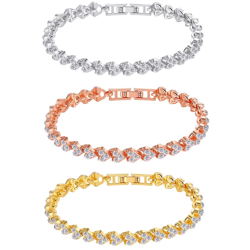 Gelang Kristal Berlian Cubic Zirconia Warna Silver Gold Rose Gold Untuk Pernikahan Wanita