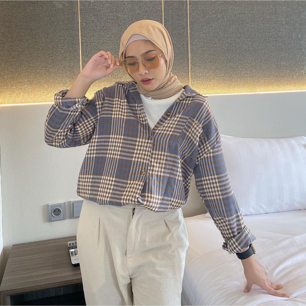 ICHI FLANEL / koreans style / kemeja flanel wanita / kemeja square terbaru / kemeja flanel termurah / ootd hijab-6