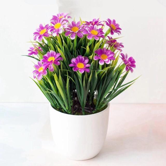 NM352 Bunga plastik / pajangan bunga Artificial / motif Daisy/Vas Bulat-Ungu