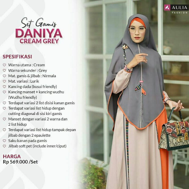 GAMIS AULIA FASHION TERBARU ORIGINAL SYAR'I DANIYA CREM GREY BUSUI JUMBO KREM ABU ABU ORANGE