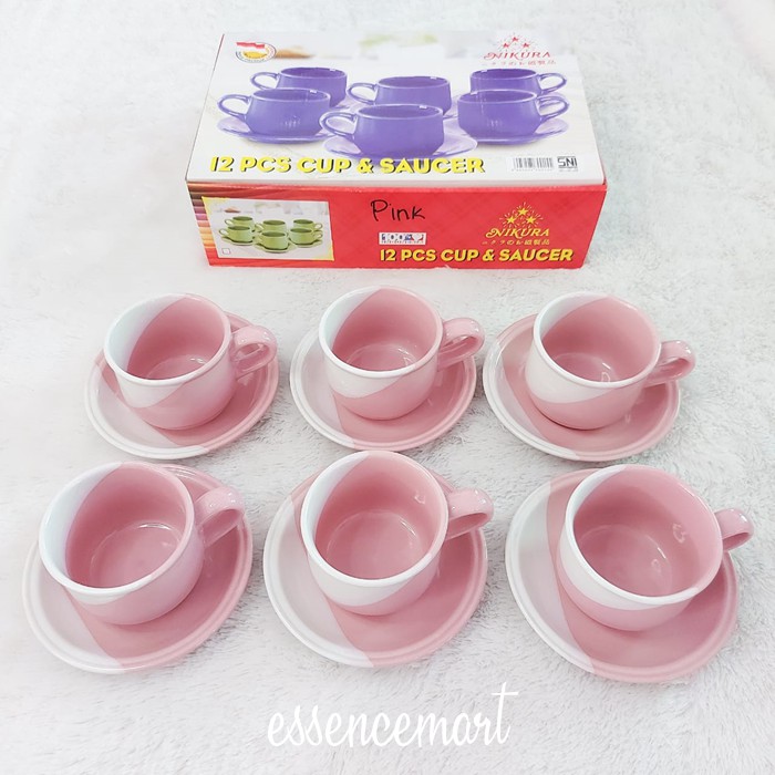 Set Cangkir Keramik Two Tone 2 Warna Isi 6 Set Unik Cantik