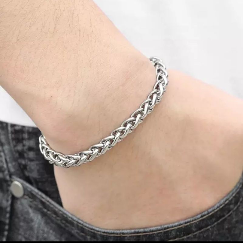 Gelang Titanium pria Rantai Bulat Anti karat selamanya