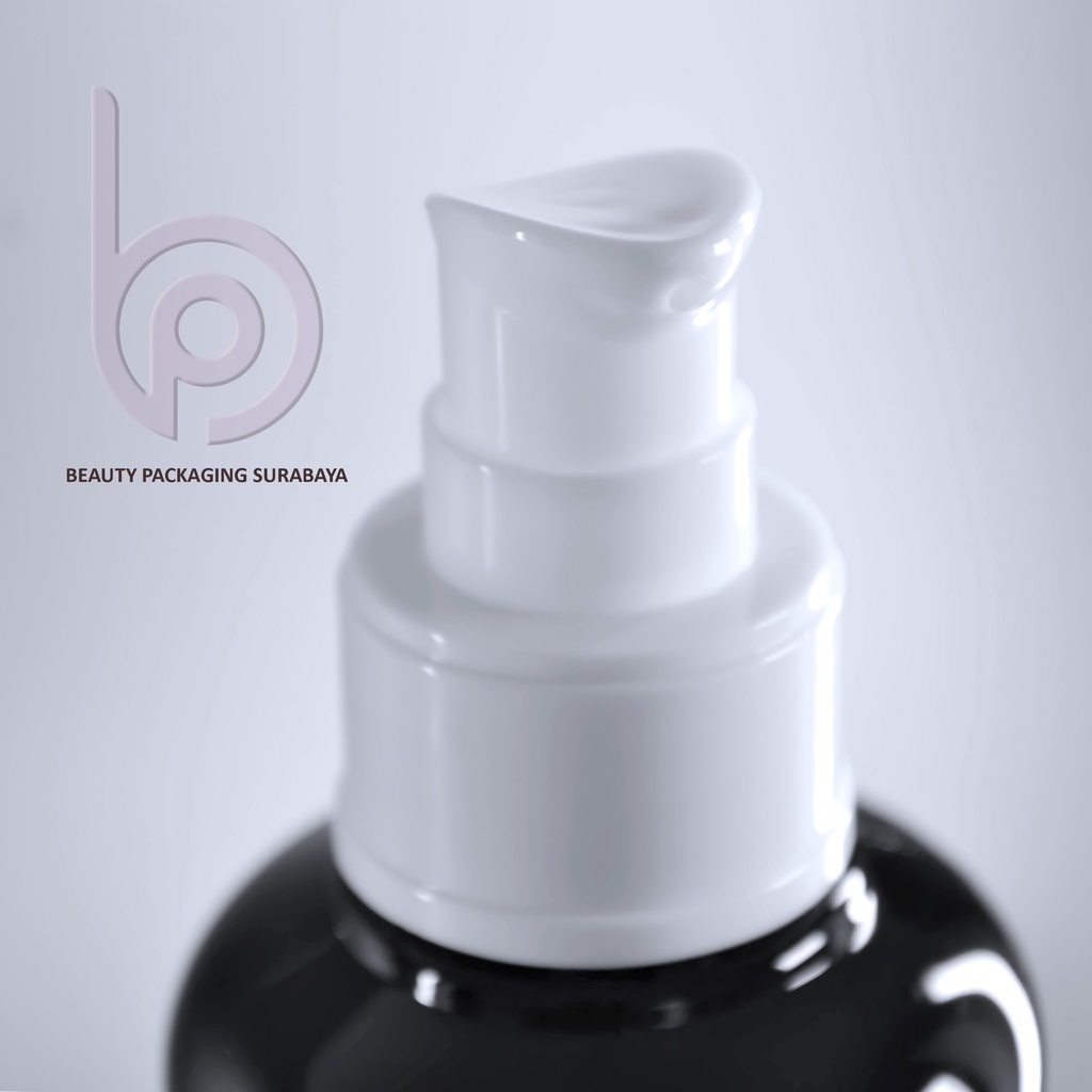 Botol plastik PET 250ml BR hitam tutup pump treatment fc list