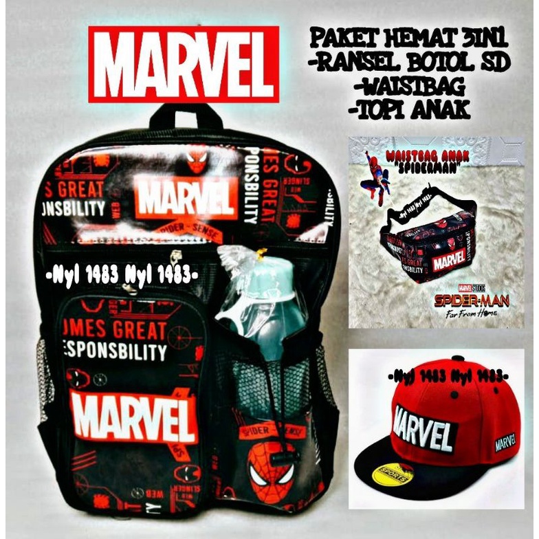 Paket 3in1 tas ransel anak sekolah SD / FREE tas waistbag dan topi anak