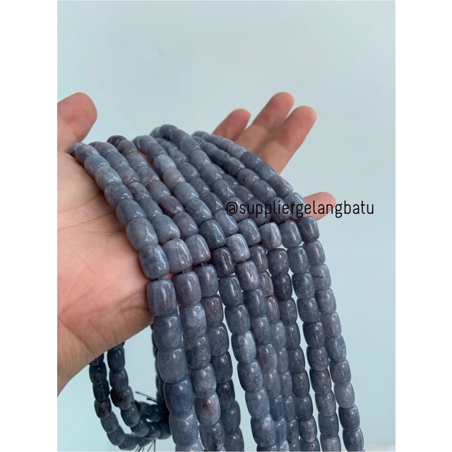 bahan renceng batu agate tabung 8mm amazonite abu abu craft aksesoris