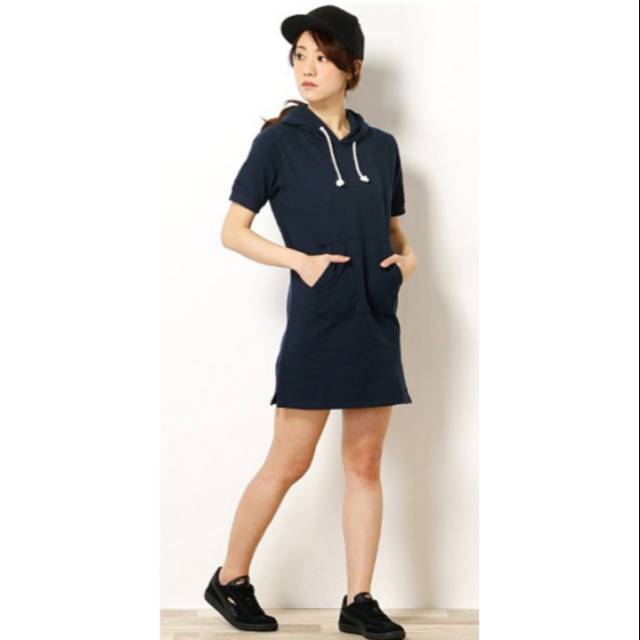 Branded Original Champion Dress Baju Terusan Navy Hoodie (Sisa Export)