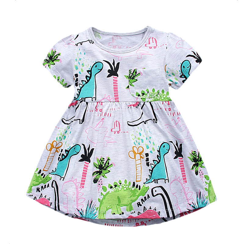 Baju anak perempuan, shirt dress midi, print dinosaurus