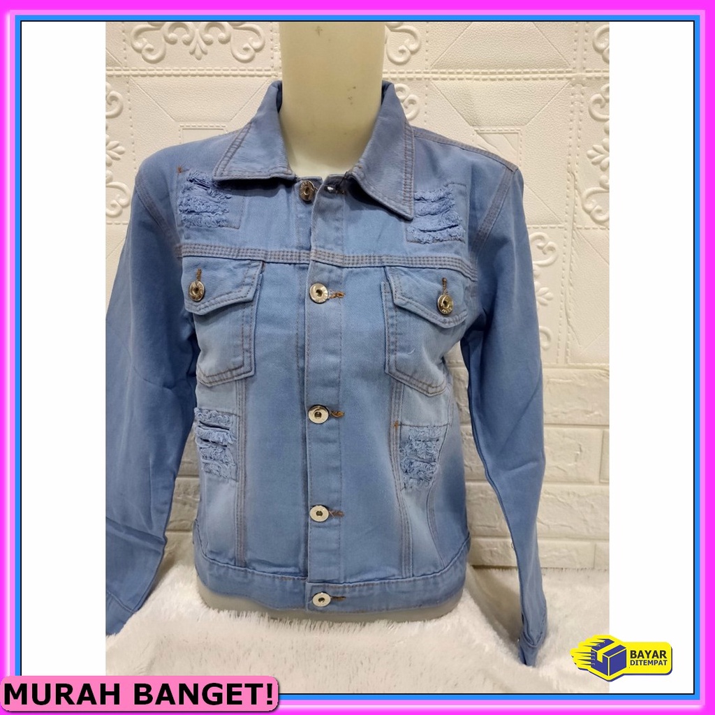 Poi-59 Hopylovy - Jaket Jeans Wanita Oversize Ripped Vanila 8175  GU953 Jaket Jeans Denim Sobek Wa