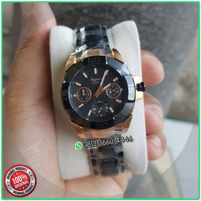 Alexandre Christie Ac 6224 Ladies Tali Rantai Black Rose Gold