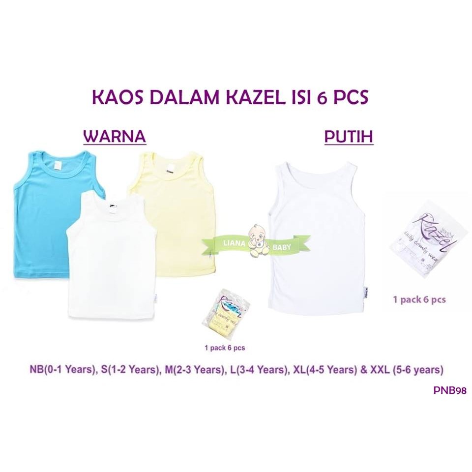 PNB98ML KAOS DALAM ANAK KAZEL ISI 6 PCS LINK UKURAN M &amp; L