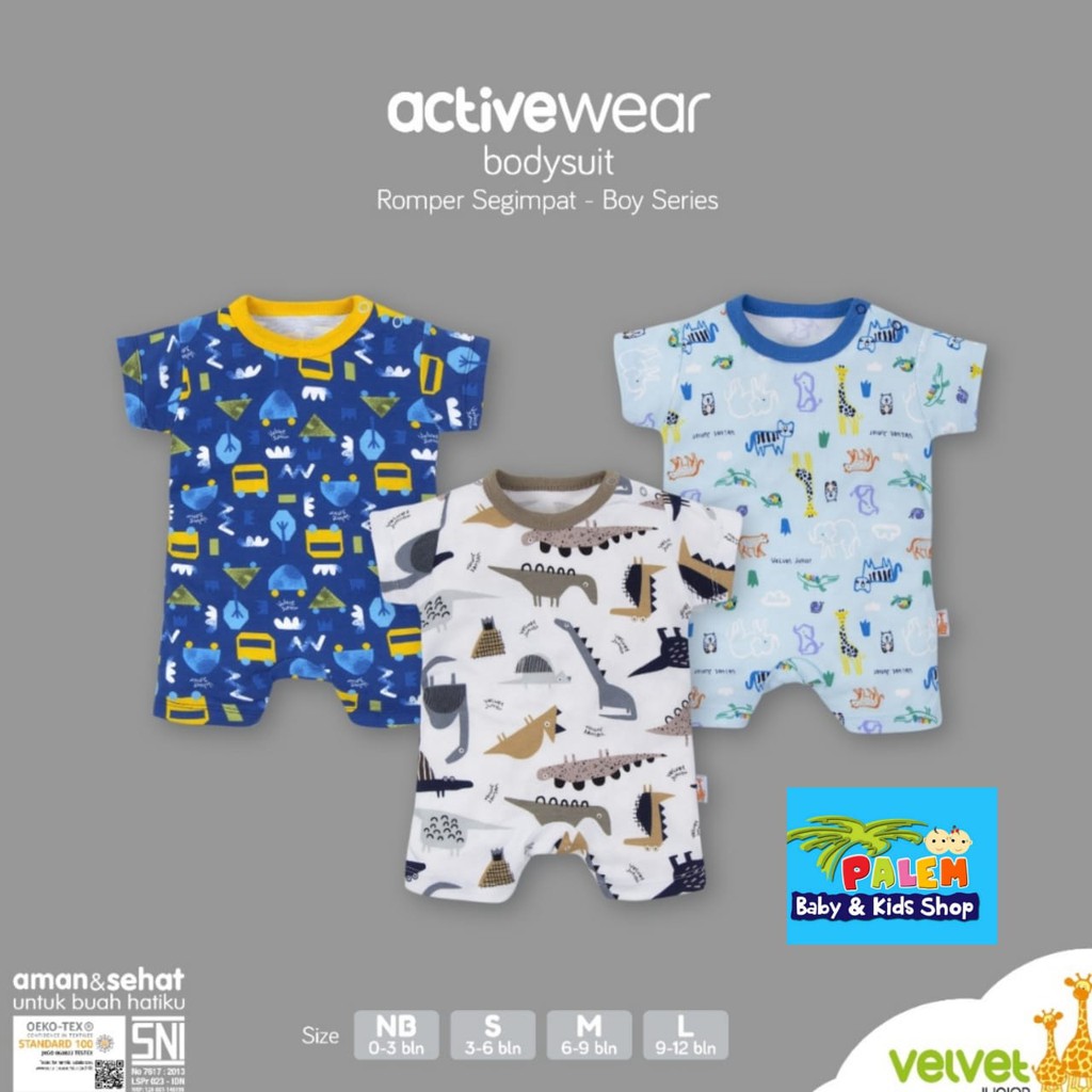 Velvet Junior active wear bodysuit segiempat boy&amp;girl/ Romper NB/S/M/L  isi 3pc