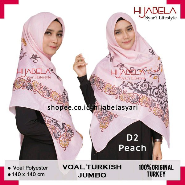 Terbaru Hijab Voal Turki Motif Bunga D2 Jilbab Voal Syari Jumbo Segi empat Import