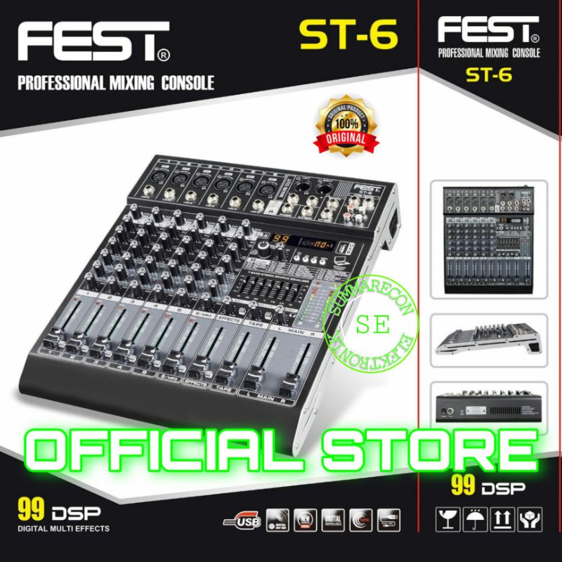 mixer audio 6 channel original fest st6 usb bluetooth mixer karaoke