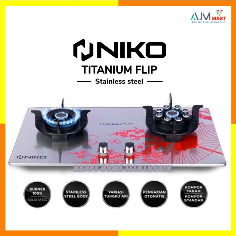 Niko Kompor Gas 2 Tungku TITANIUM FLIP TF20 Kompor Tanam & Lipat