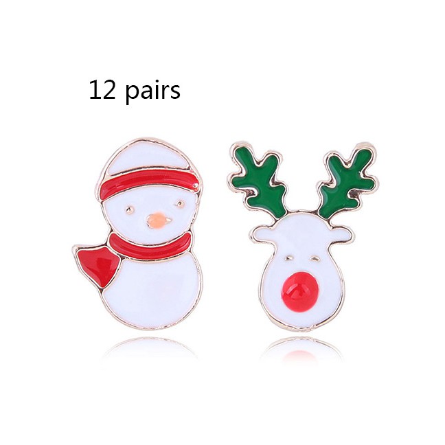 LRC Anting Tusuk Fashion Multi-color Snowman Shape Decorated Earrings (satu pasang)