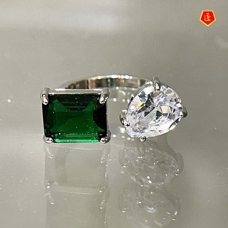 [Ready Stock]Natural Emerald Ring Ins Cold Style Advanced Customization