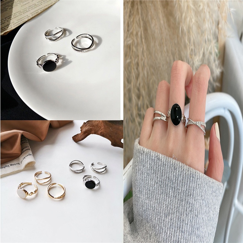 3pcs Set Korean Fashion Design Cincin Ukuran Terbuka Dapat Disesuaikan untuk Wanita dan Pria