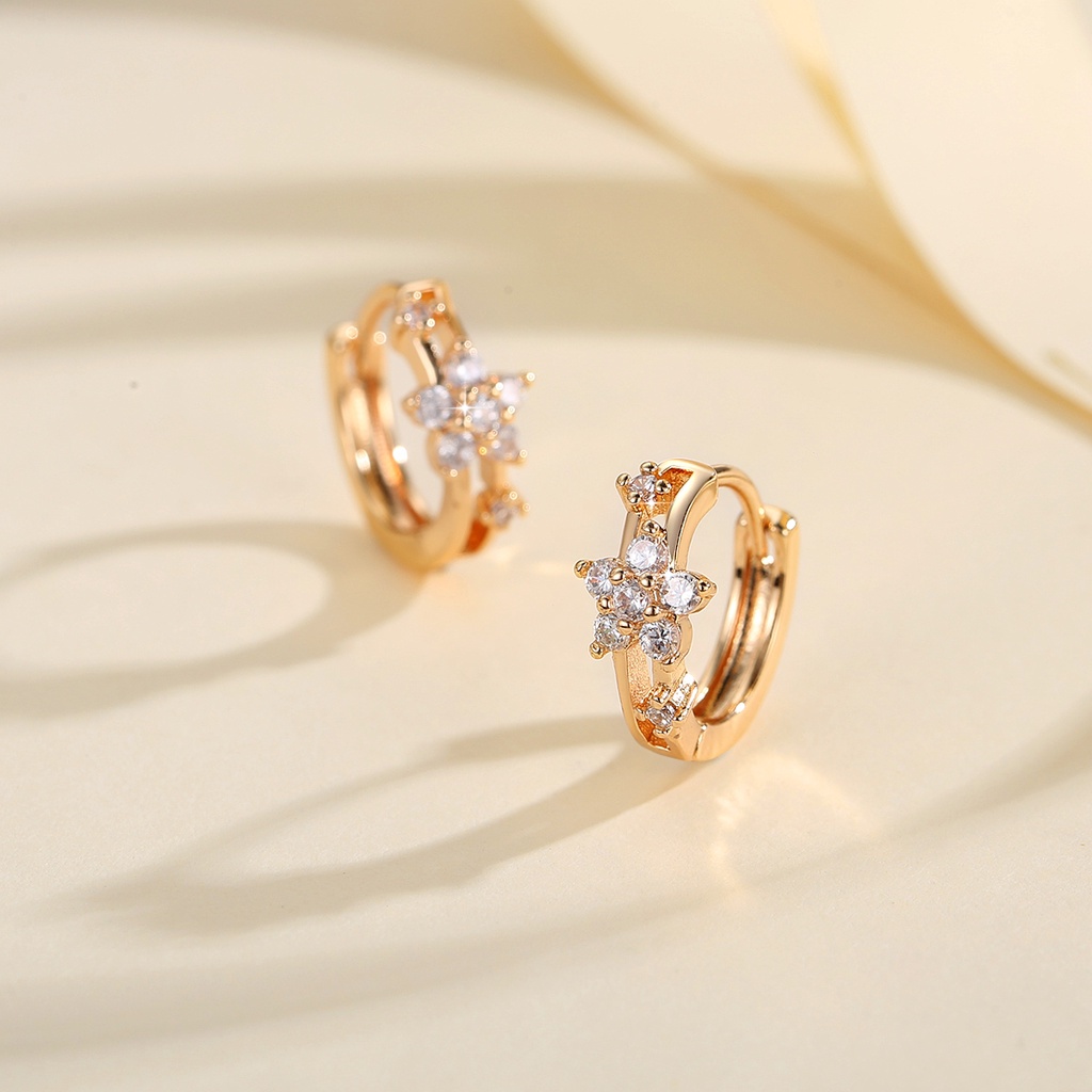 Y523【COD】Korea Anting Anting Titanium Anting Busana Wanita Murni Gaya Hoop Batu Permata Stainless Steel