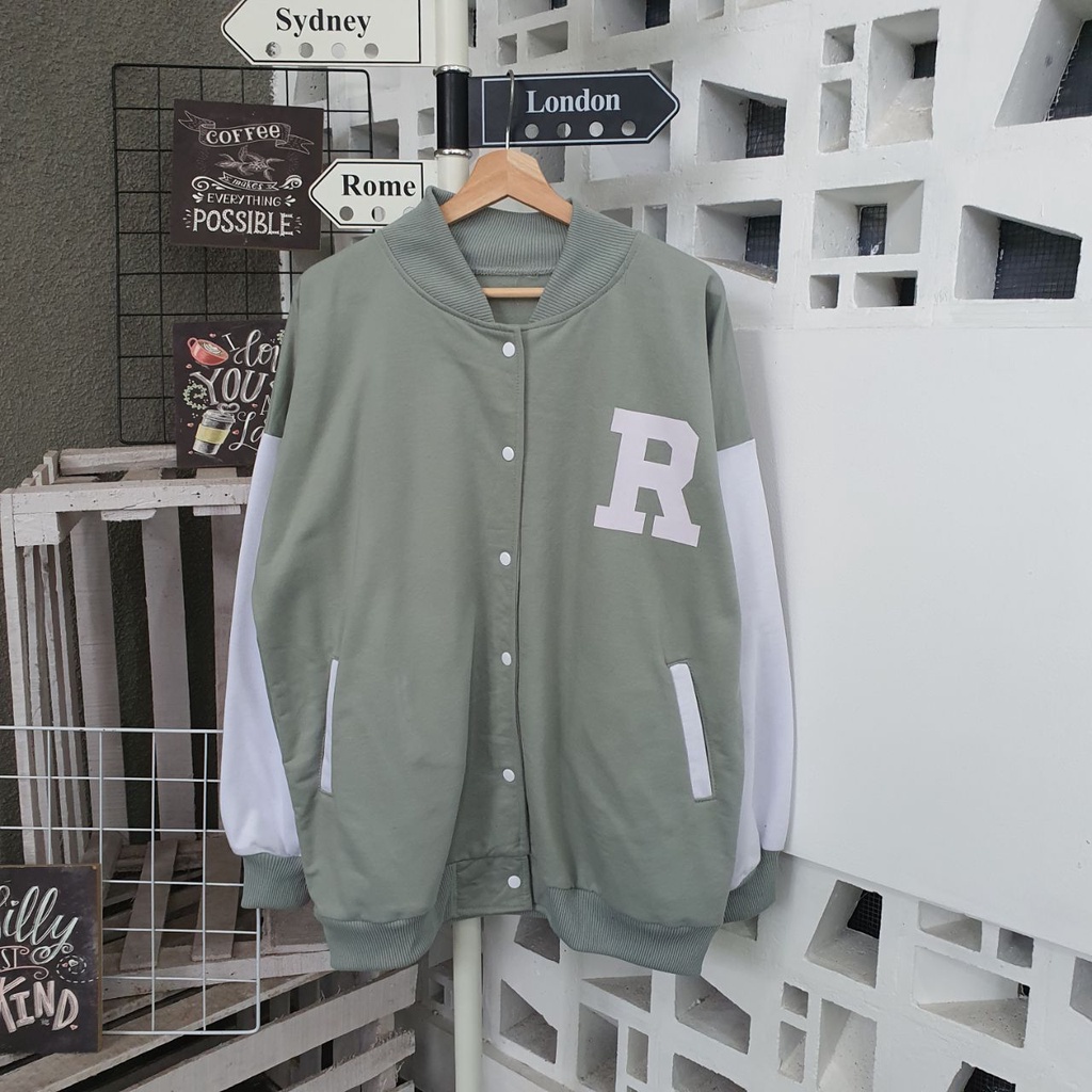 JAKET OVERSIZE BASEBALL XXXL PRIA WANITA HURUF R