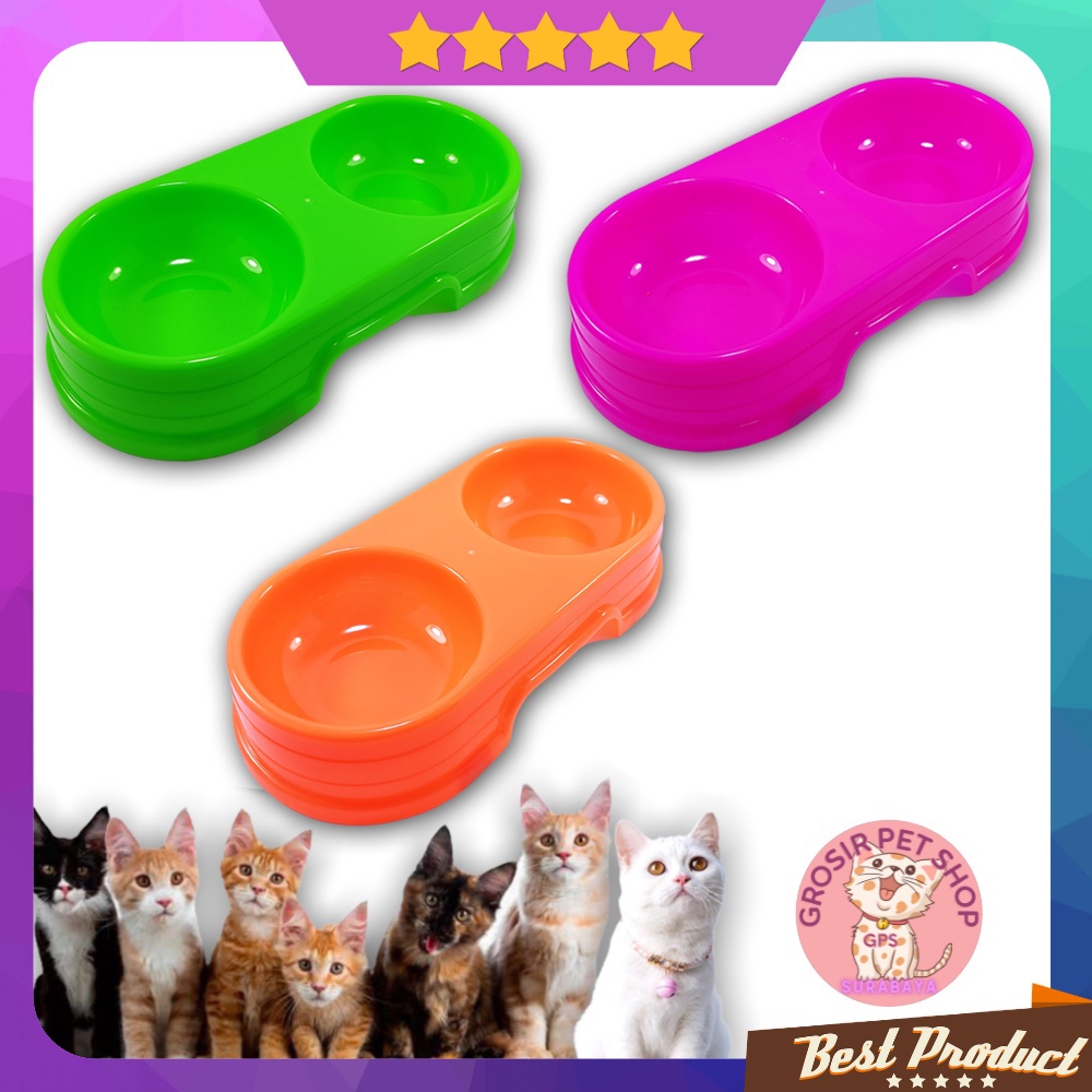 Mangkuk pakan kucing Anjing kelinci double plate plate anti slip kecil bowl feeder