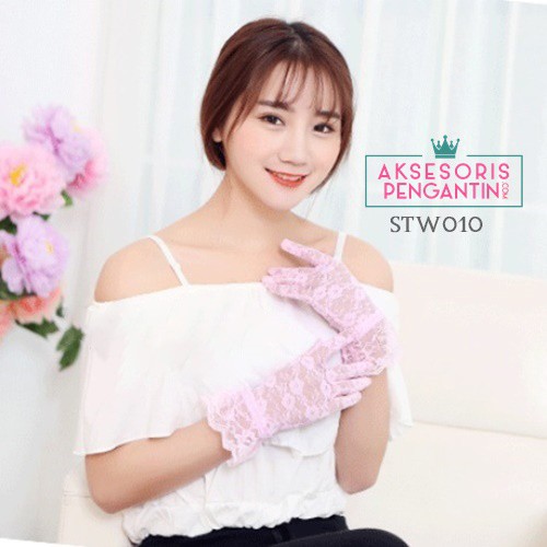 [SIAP KIRIM] AKSESORIS WANITA SARUNG TANGAN WEDDING GLOVES LACE SOFT PINK STW013