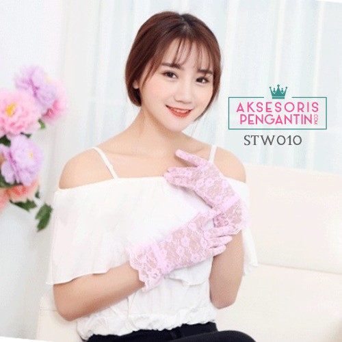 [STOCK TERBATAS] WEDDING GLOVES AKSESORIS WANITA SARUNG TANGAN RENDA PINK STW010