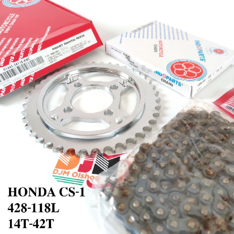 INDOPARTS Gear Set Paket Honda Cs-1  CS1 KWC Rantai 428SB-118L-14T-42T