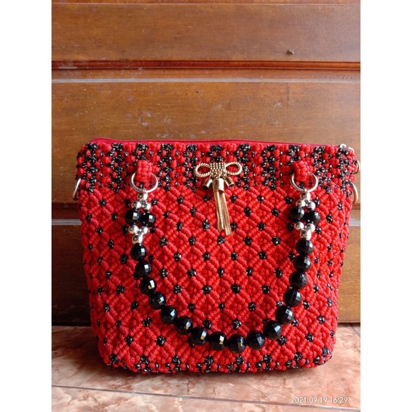 Tas Tali Kur warna Merah/Tas homemade/Tas Rajut