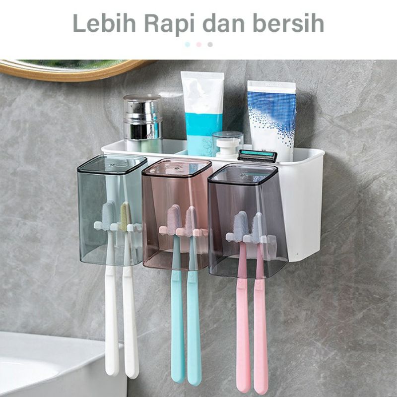 Rak Gantung 3cup sikat gigi dan 3 gelas Tooth Brush Holder