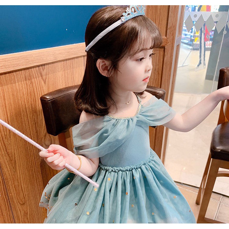 Dress Anak Perempuan Import Stapless Motif Elegent Princess Warna Biru Korean dan Japanese Style