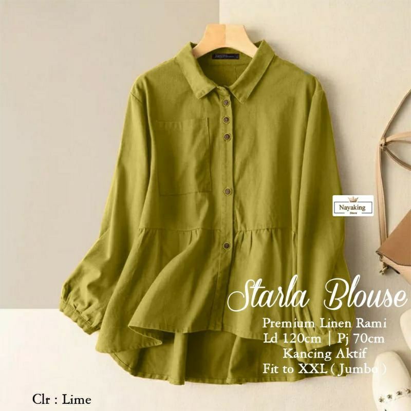 Starla Linen Premium Kemeja Blouse Wanita Jumbo LD 120