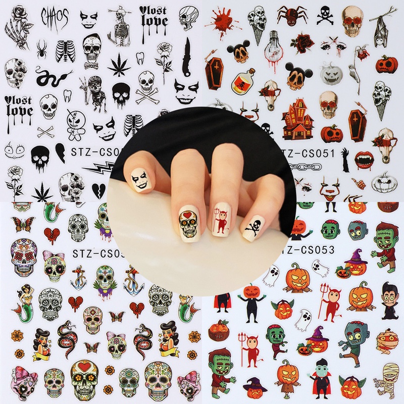 1pc Stiker Kuku Motif Daun Maple / Laba-Laba / Ular Tema Halloween Untuk Aksesoris Manicure