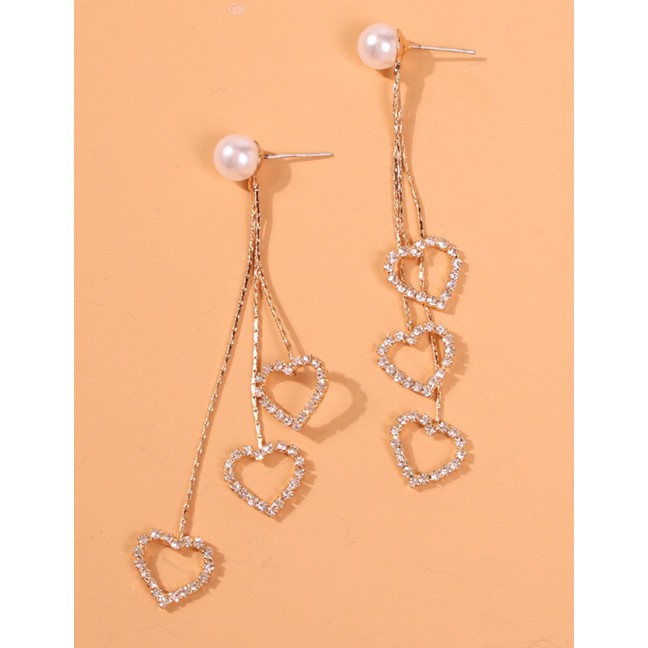 LRC Anting Tusuk Fashion Gold Alloy Diamond-studded Tassel Earrings F72497