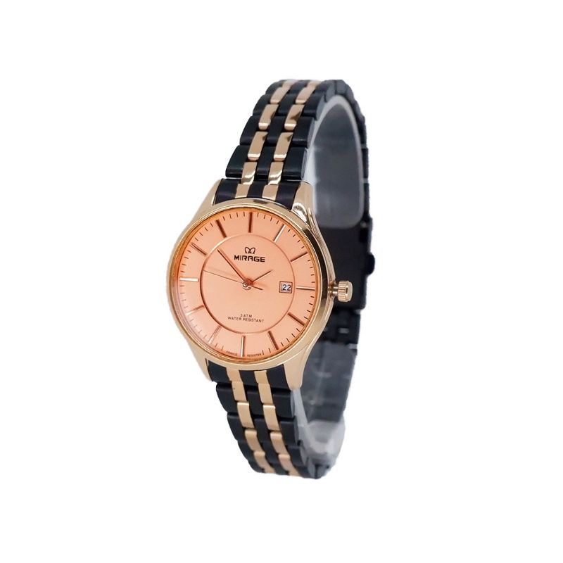 jam tangan Mirage hitam list rosegold wanita 8544 ori