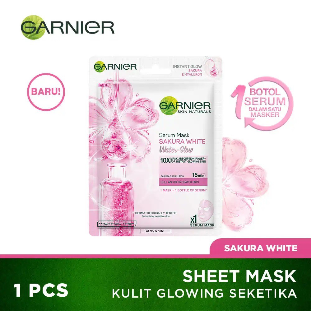 Garnier Serum Mask Sakura White Waterglow Skin Care (Masker Wajah Untuk Kulit Glowing Seketika)