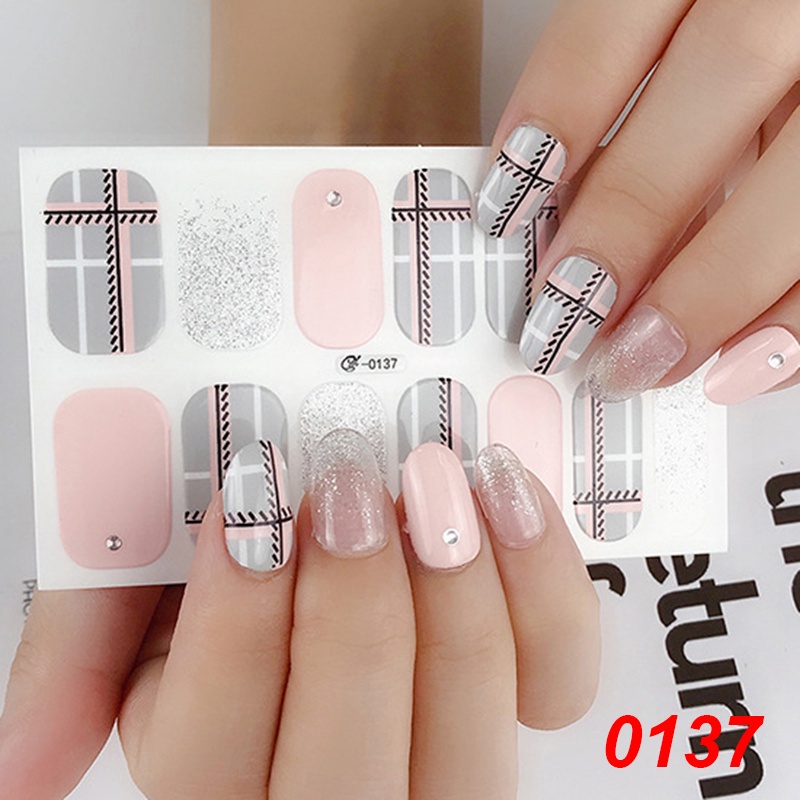 0132-0147 14pcs / Lembar Stiker Kuku Palsu Warna Bronzing Untuk Nail Art Diy