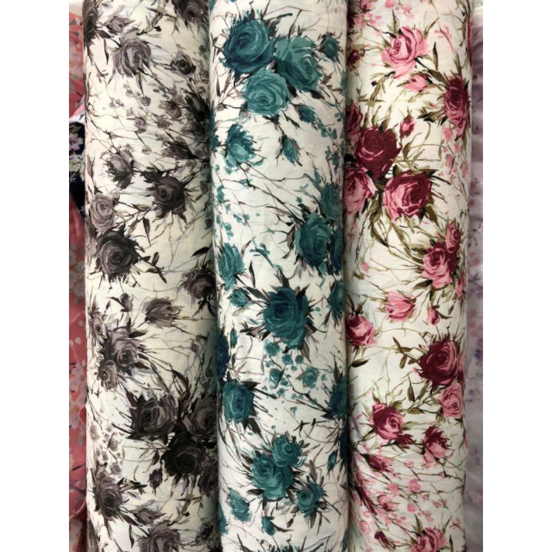 bahan kain katun jepang catoon japan desain motif bunga mawar besar rambutan