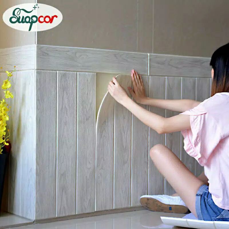 Wallpaper Foam 3D Kayu Abu Muda