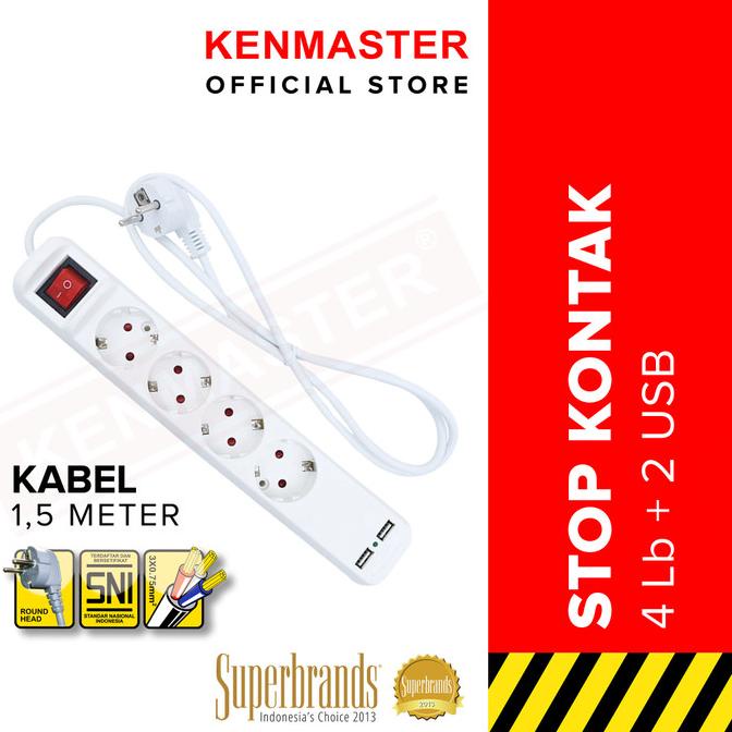 KENMASTER Stop Kontak 4 Lubang + 2 USB