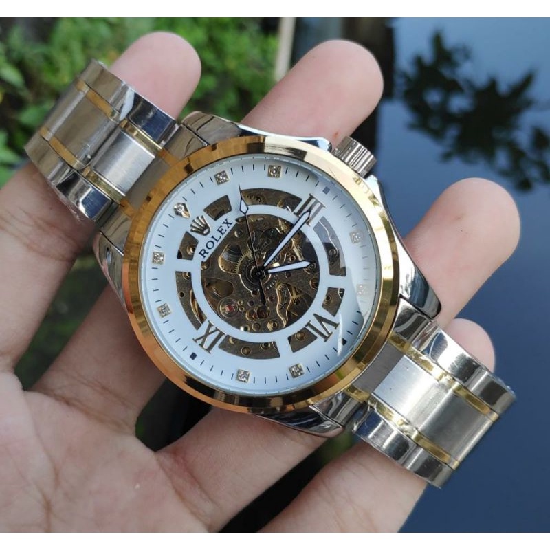 Jam Tangan Stainless Automatic Tanpa Baterai Jam Tangan Kinetik Tenaga Gerak Bisa COD