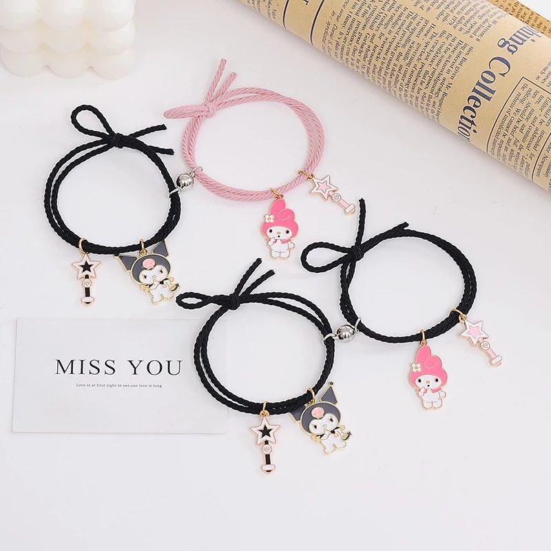 2pcs Gelang Tali Persahabatan Motif Kartun Dengan Magnet Untuk Pasangan