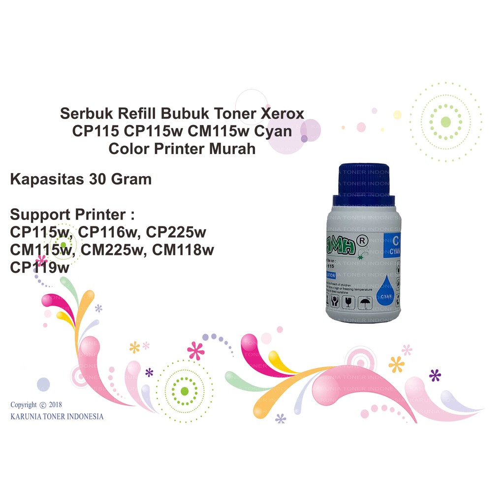 Serbuk Refill Bubuk Toner Xerox CP115 CP115w CM115w Cyan, Color Printer Murah