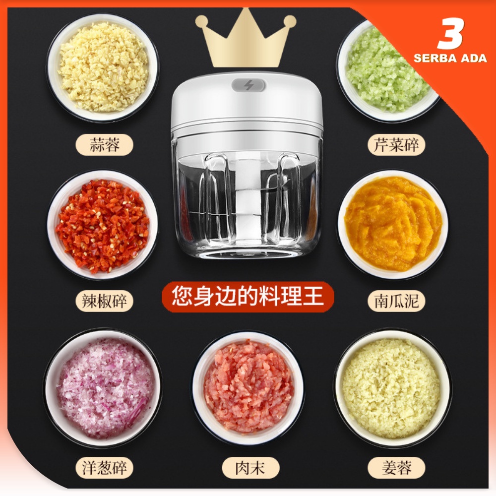 Mini Chopper Elektrik USB / Speedy Chopper Portable Elektrik / Penggiling Bumbu Elektrik / Penggiling Daging Portable Elektrik