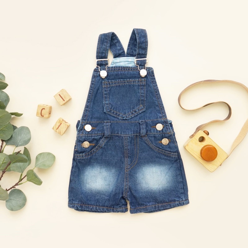 NICKY OVERALL SHORT Baju Kodok Jeans Denim Jumpsuit Celana Pendek Anak Unisex