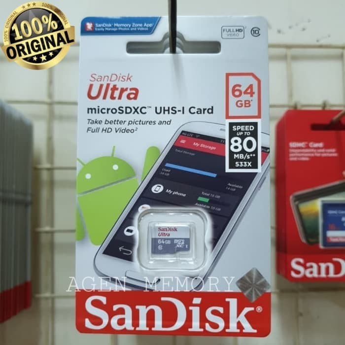 memory memori card 64 gb microsd micro sd sandisk ultra class 10 64gb