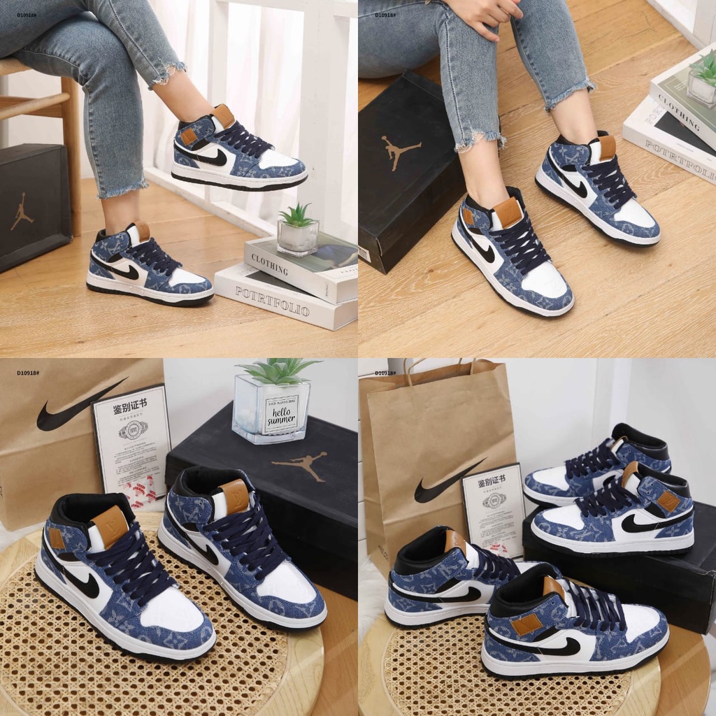 LV X NK AJ 1 Low With Rubber Logo Women Men's Sneakers D10918 D10919