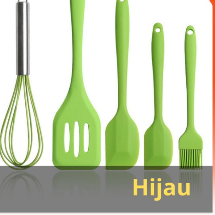 ♗ Spatula Set Alat Masak 5 In 1 Sutil Silikon Kocokan Spatula Silicon / Peralatan Masak Set ▼