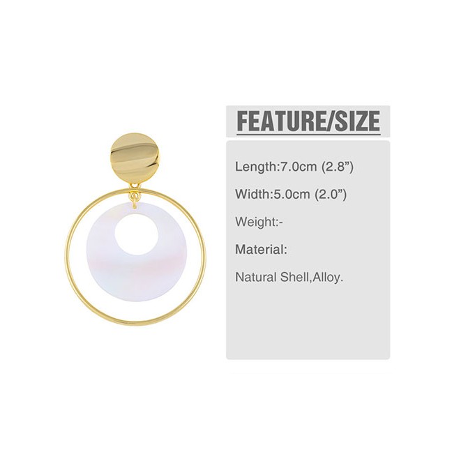 LRC Anting Tusuk Fashion Gold Natural Pearl Shell Large Round Earrings F58667