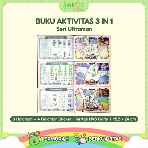 Buku Aktivitas Mewarna Sticker (3 in 1) Buku Gambar Anak Seri Ultraman