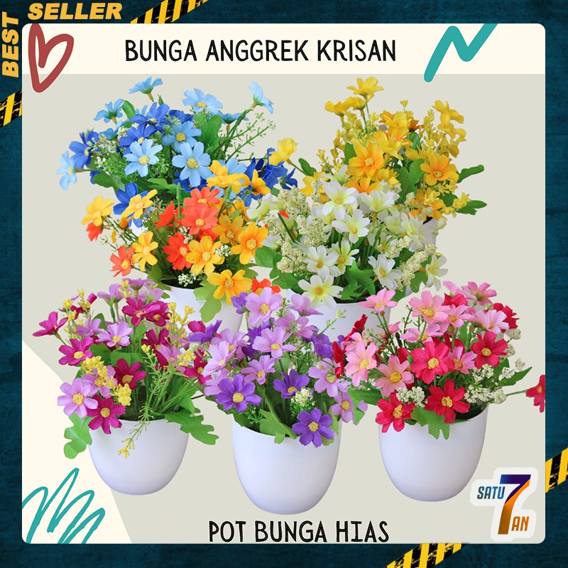 Satu7an PBP30 Tanaman Bunga Plastik Tanaman Hias Bunga Anggrek Krisan Pot Bunga Artificial Flower